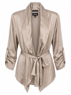 bebe Satin Tie-Waist Robe Jacket - Taupe Beige